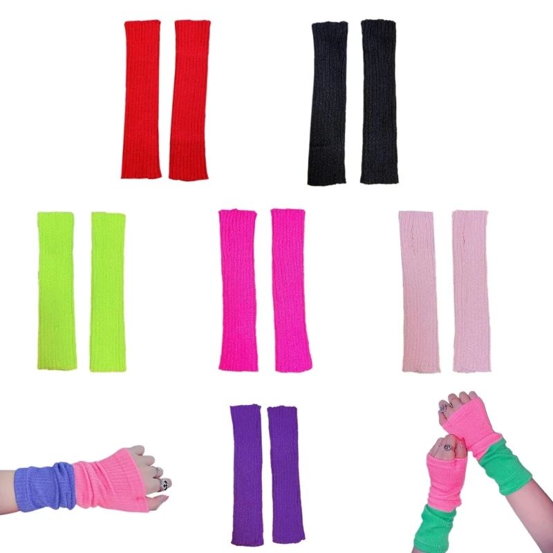 

Теплые зимние перчатки N80C для женщин, теплые вязаные перчатки без пальцев яркого цвета, универсальный размер, подходит для большинства люде...