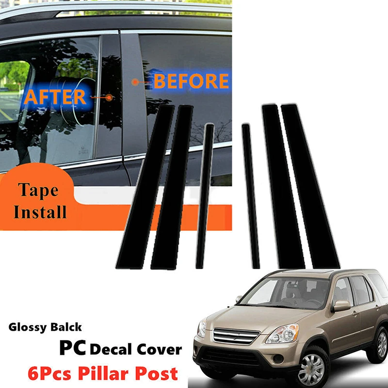 

6Pcs Car Pillar Posts Window Molding Cover Trims Decoration Stickers Glossy Piano Black for Honda CR-V 2002 2003 2004 2005 2006