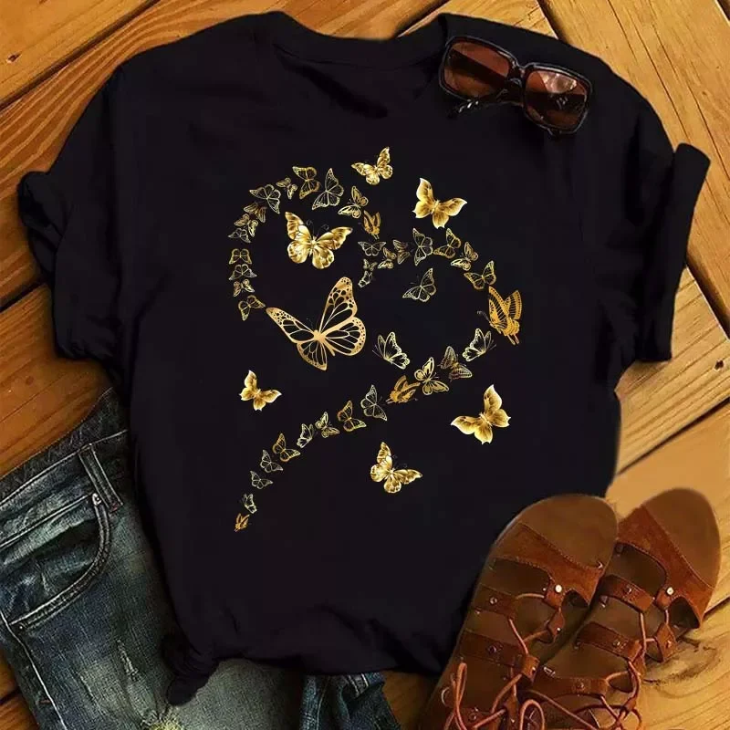 

Heart Printed T Shirt New Women Black T Shirt Harajuku Cute Graphic Tee Shirt Ladies Casual Female Tops Tee