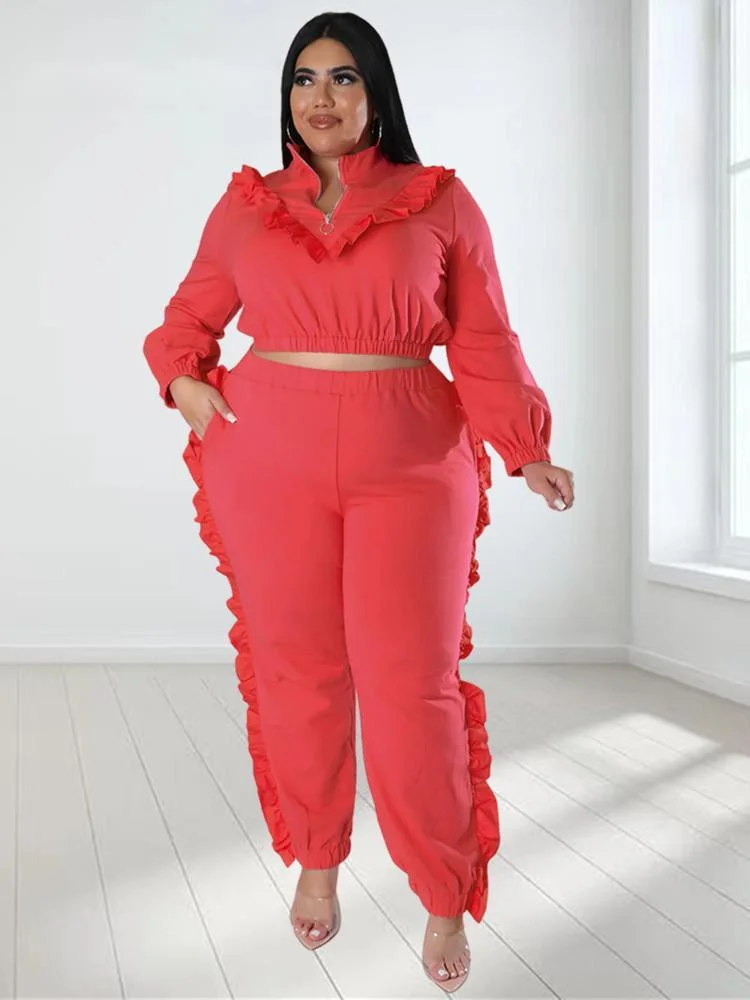 Plus Size Two Piece Sets Women Clothing Crop Top Zipper Up Legging Matching Suit Casual Outfits Wholes 3xl 4xl 5xl 6xl