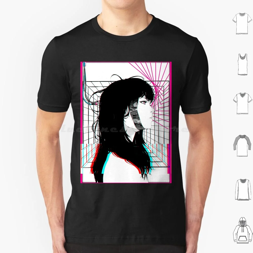 

Cyborg Girl Color Glitch Futuristic Style T Shirt Big Size 100% Cotton Cyborg Girl Glitch Vaporwave Japanese Hipster Future
