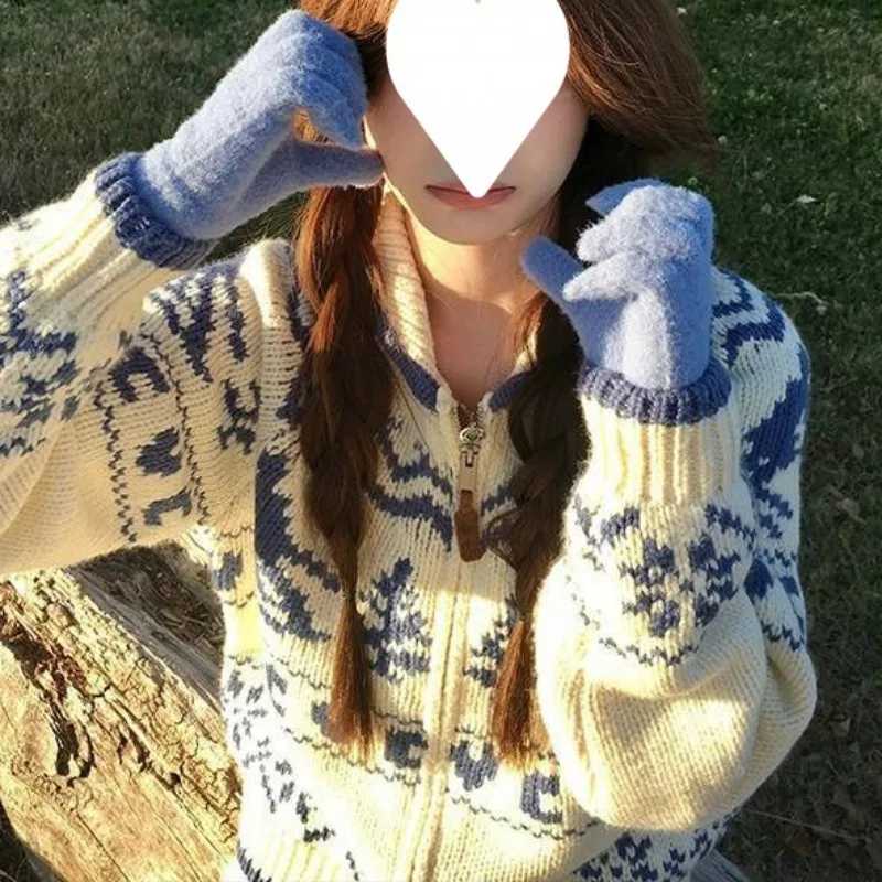 Зимняя рождественская елка жаккардовый вязаный кардиган на молнии свитер пальто