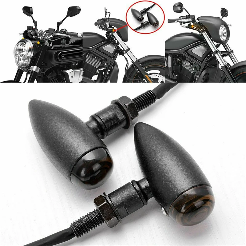 

Motorcycle Black Bullet Turn Signals Indicators Blinker Lights Lamp For Harley Sportster Touring Dyna Softail Chopper Cafe Racer