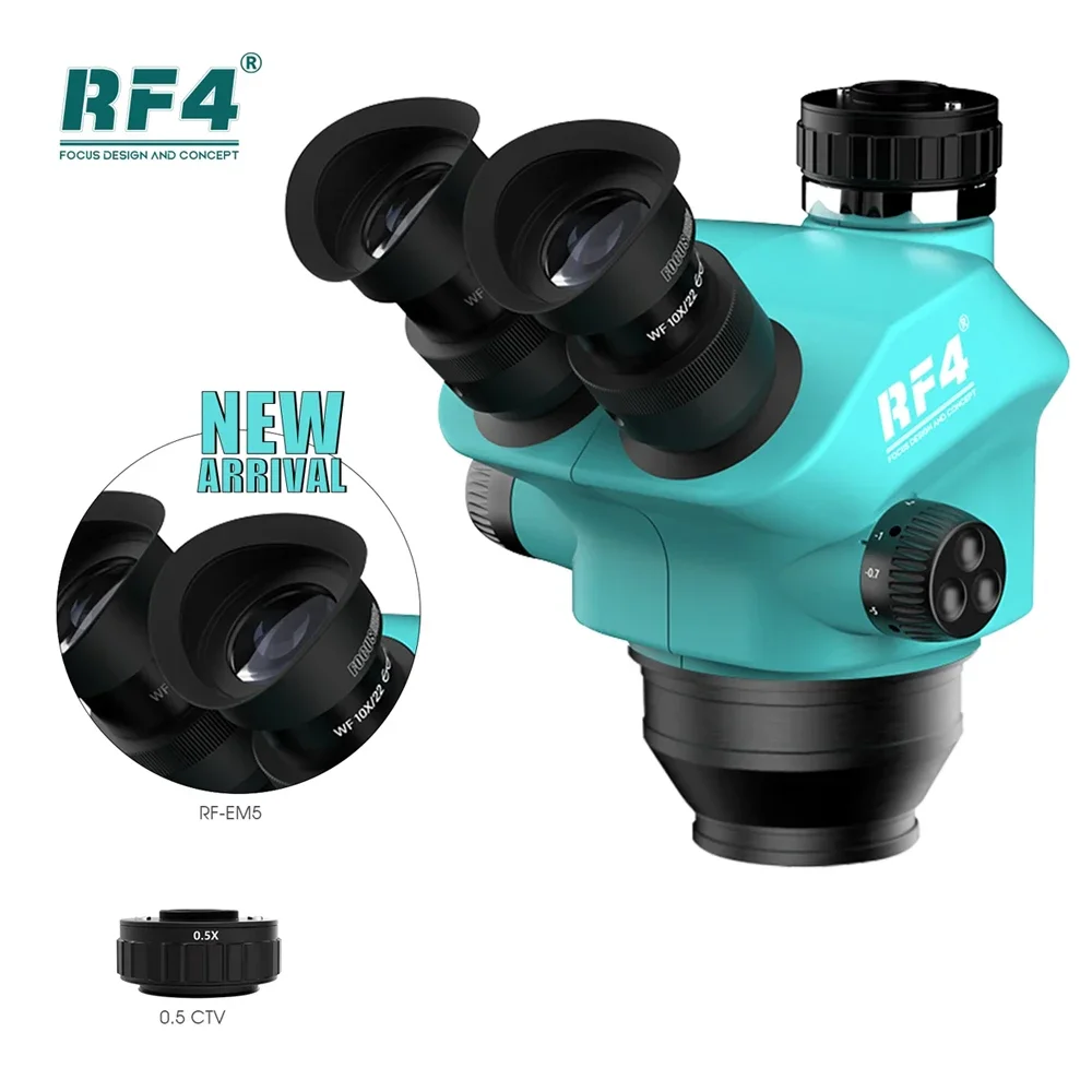 

RF4 Новая тринокулярная головка микроскопа 7-50X Simul Focal Continuous Zoom Стереомикроскоп WF10X/22 мм Окуляр Пайка печатной платы телефона