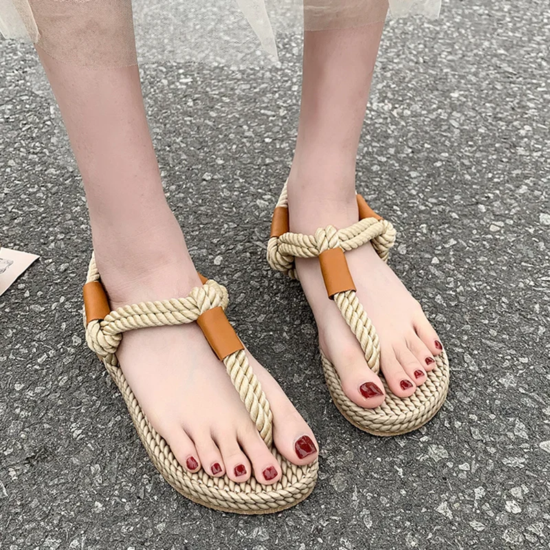

Rimocy Hemp Rope Women's Clip Toe Roman Sandals Fashion Weaving Flat Sandals Woman Casual Summer Beach Shoes Comfort Flip Flops