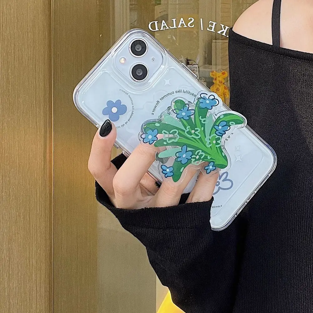 

Transparent Plant Grass Flower Shockproof Bumper Stand Phone Case For iPhone 14 13 12 11 Pro Max X XR XS MAX Case holder Cover