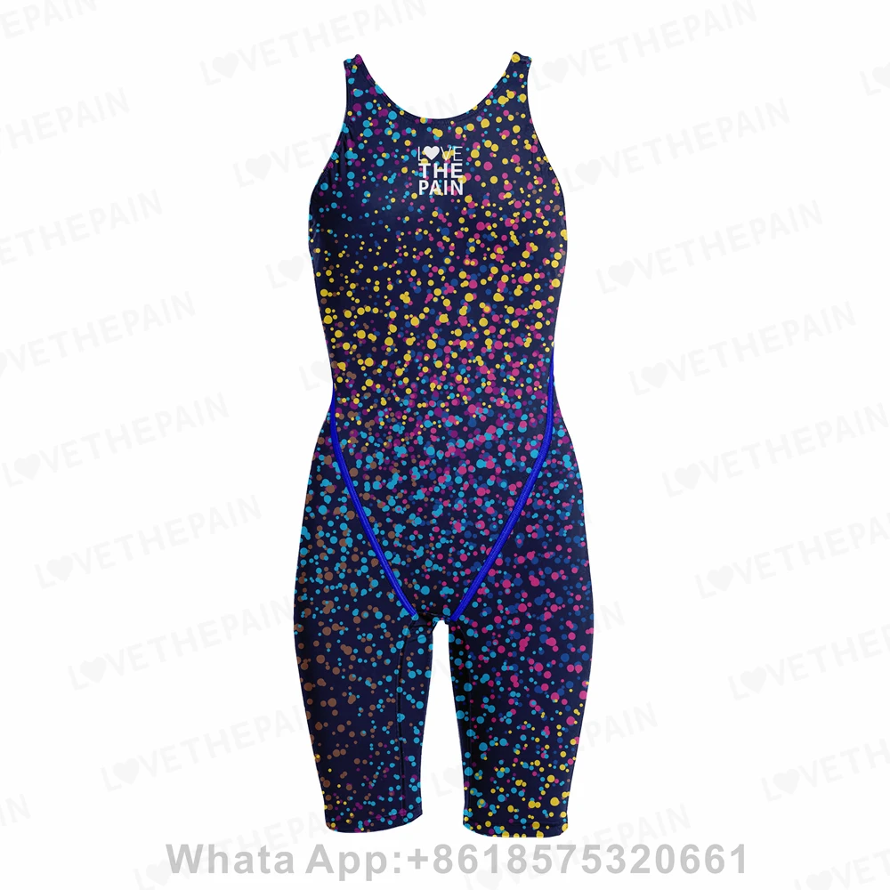 

Love The Pain Female Quick Dry Swimwear Professional Knee Length Swimsuit Open Back Swimming Training Comfort Tech Suit Bodysuit