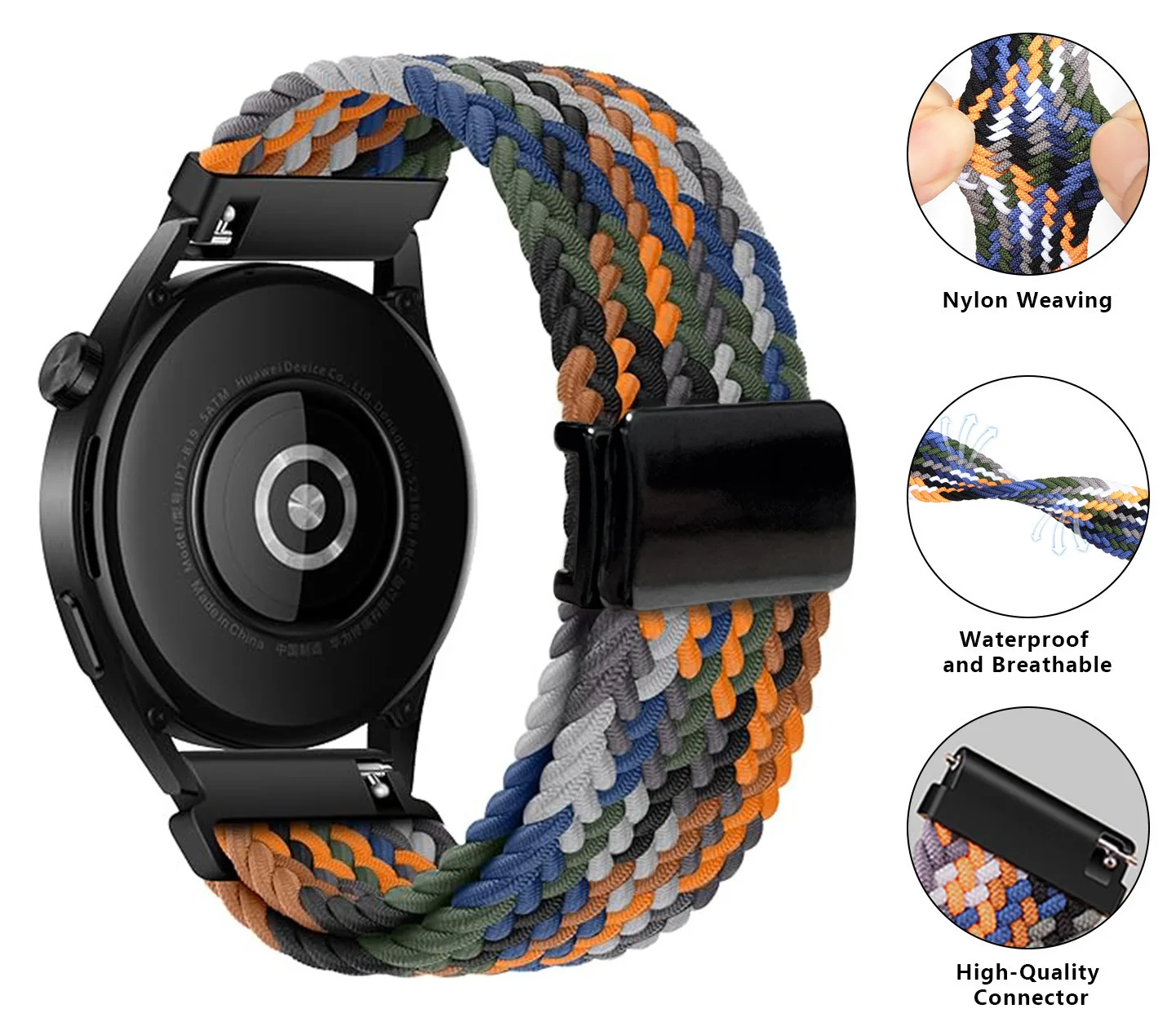 

Fashion Braided Nylon Loop Magnetic Clasp Watch Strap for Samsung Huawei Smart Watch 20mm 22mm Magnetic Buckle Wristband
