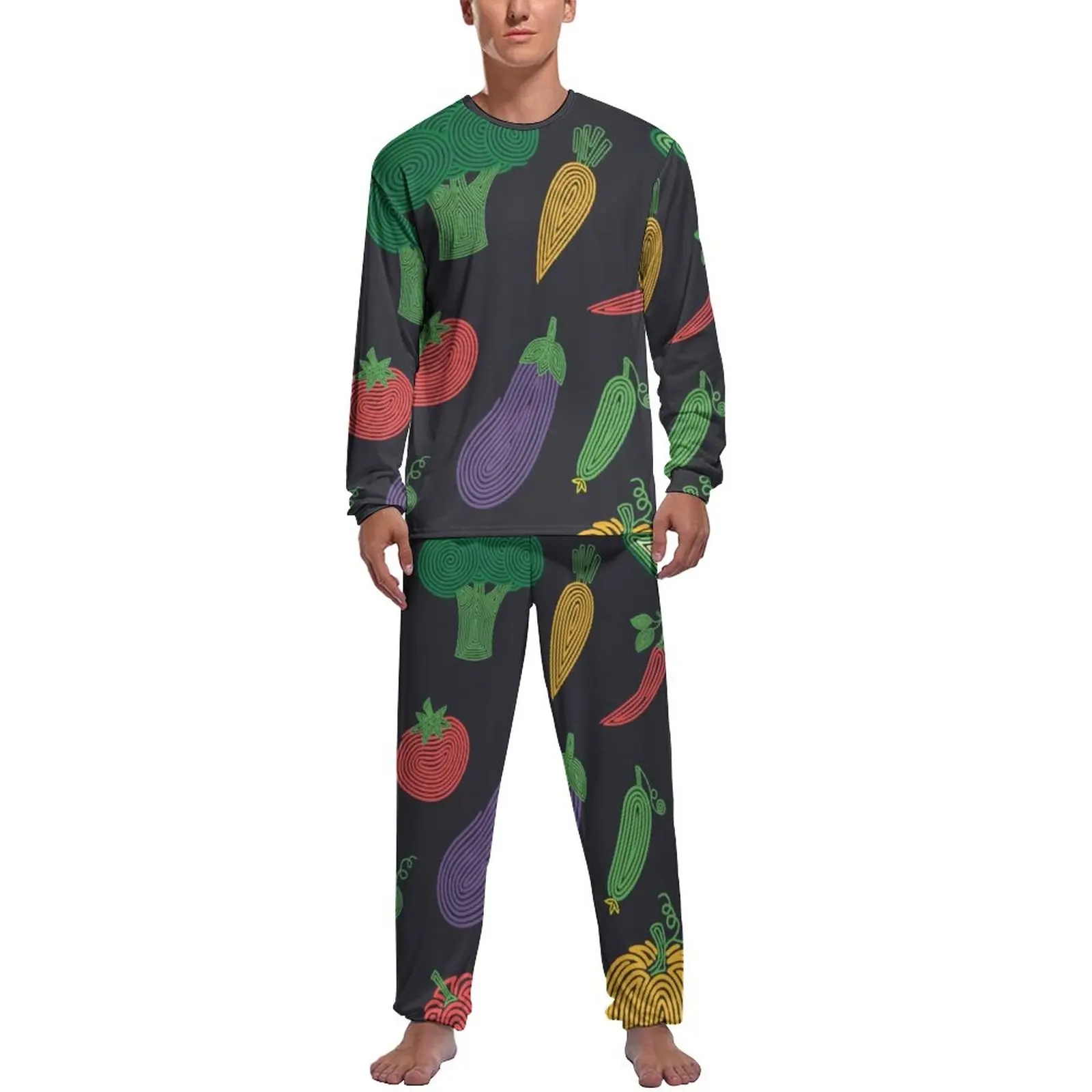 

Vegetarian Pajamas Hypno Vegetables Male Long-Sleeve Kawaii Pajama Sets 2 Pieces Bedroom Winter Graphic Nightwear Gift Idea