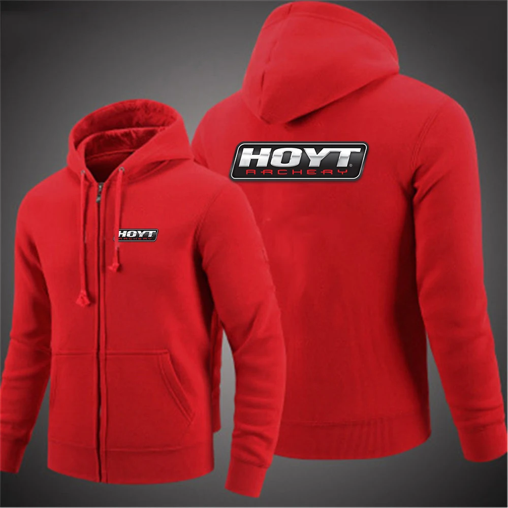 

2023 Men New Hoyt Archery Long Sleeves Cotton Solid Color Zipper Hoodies Sweatshirt Fashion Casual Fleece Pullover Tops