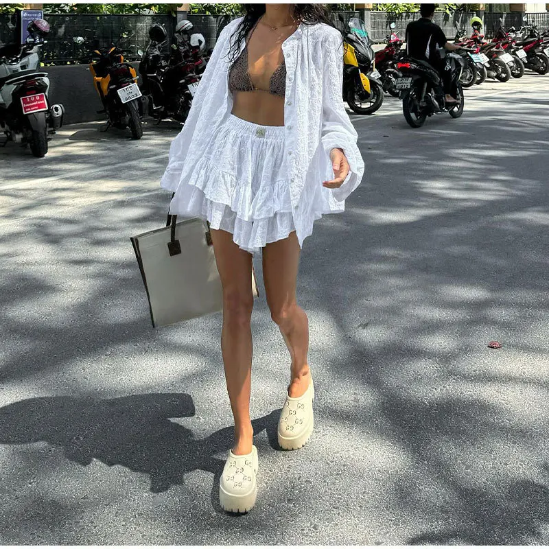 OSEN-хорошее качество повседневный свободный Женский комплект с юбкой-брюками