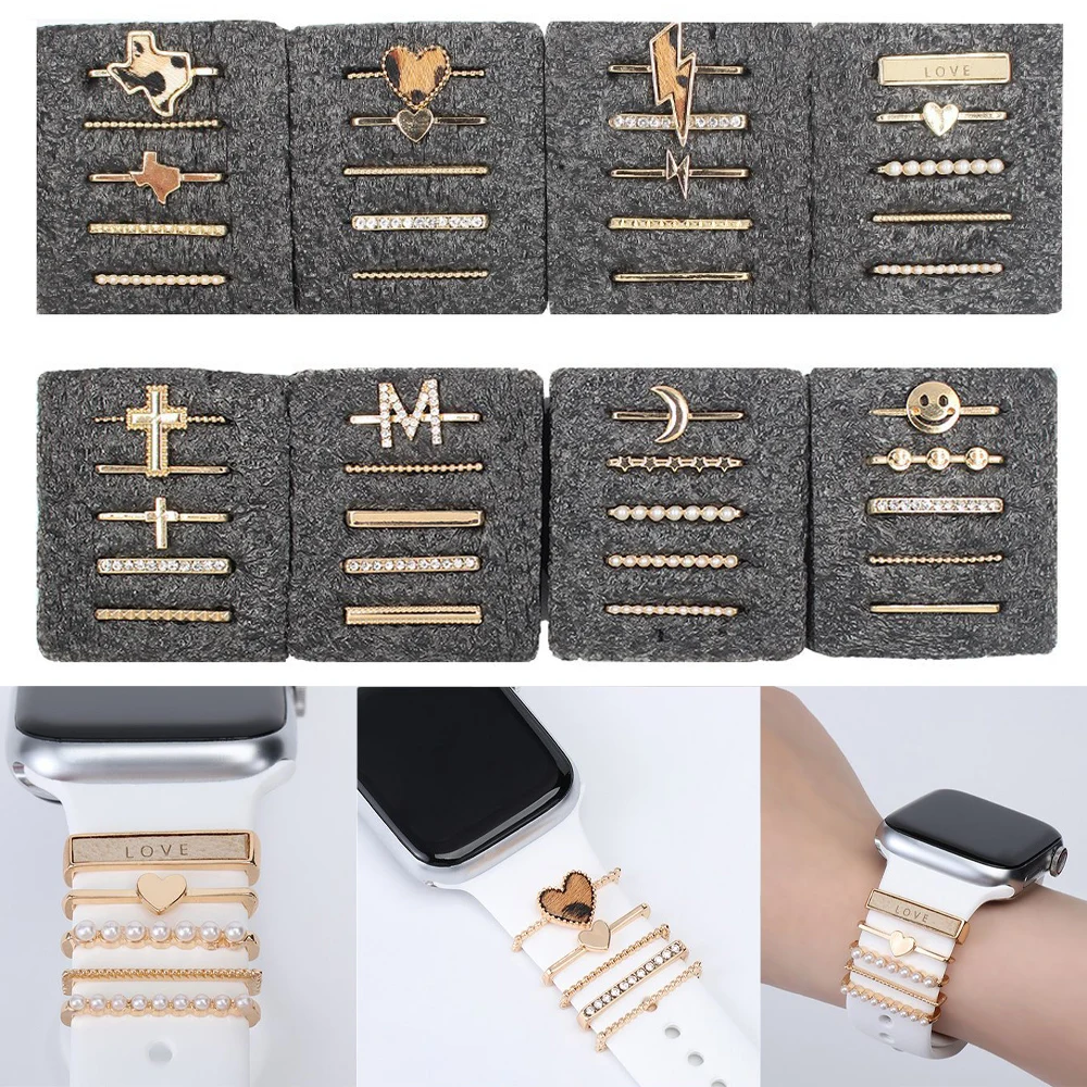 

Diamond Metal Decorative Ring Nails For Apple Watch Band Charms Ornament For iWatch 7 6 Fashion Girls Silicone Strap Accessories
