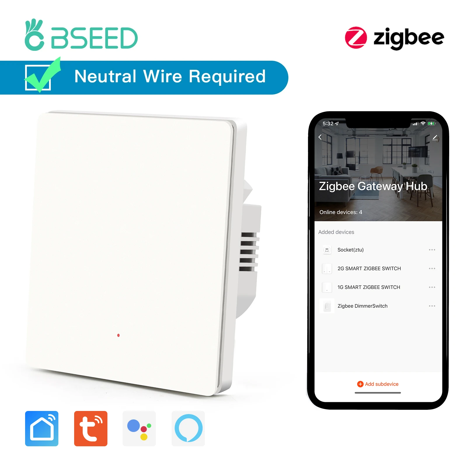

Умные механические переключатели BSEED Zigbee 1/2/3 клавиши