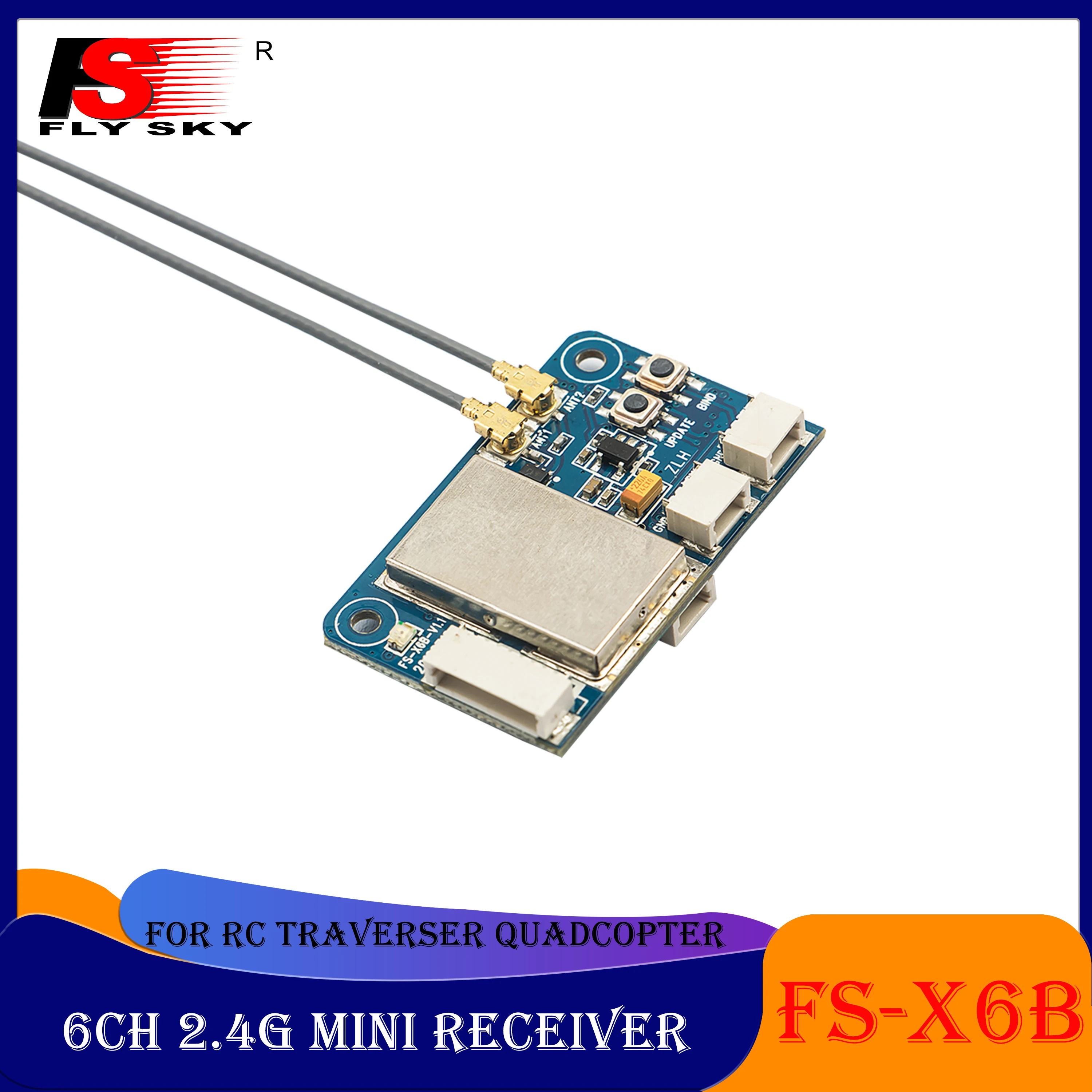 FLYSKY FS-X6B Mini Receiver 6 Channel 2.4G 4.0-8.4V Dual Antenna for RC Traverser Multi-rotor Aircraft Transmitter Accessories