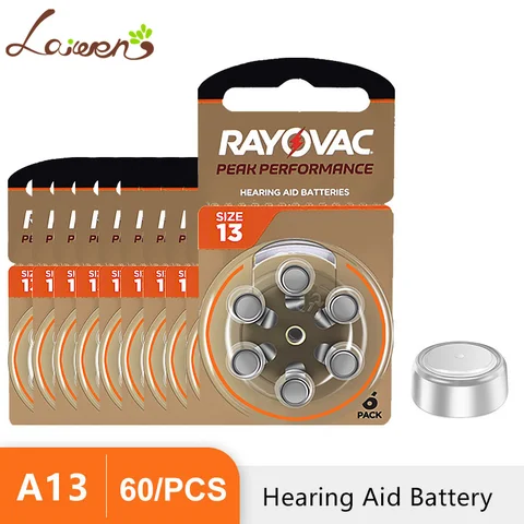Аккумуляторы для слуховых аппаратов, 60 шт., 10 карт, Цинковый, 1,45 в, Rayovac Peak A13 13A 13 P13 PR48, аккумулятор для слуховых аппаратов