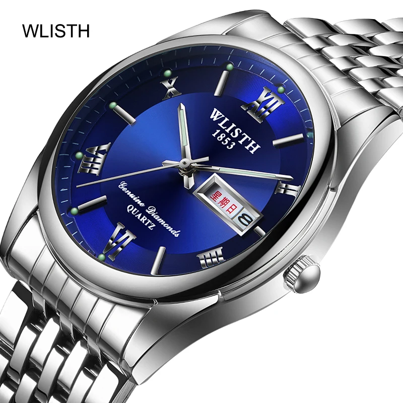 

WLISTH Men Quartz Watches Top Brand Luxury Business Waterproof Luminous Large Dial Men Wristwatches Sports Stainless Steel Watch