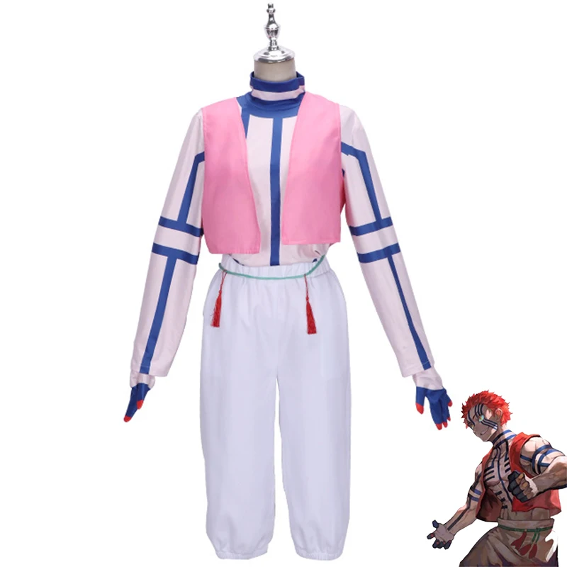 

Anime Demon Slayer Copsplay Akaza Costume Wig Hakuji Uniform Tops Pants Vest Gloves Full Set Adult Halloween Party Clothes