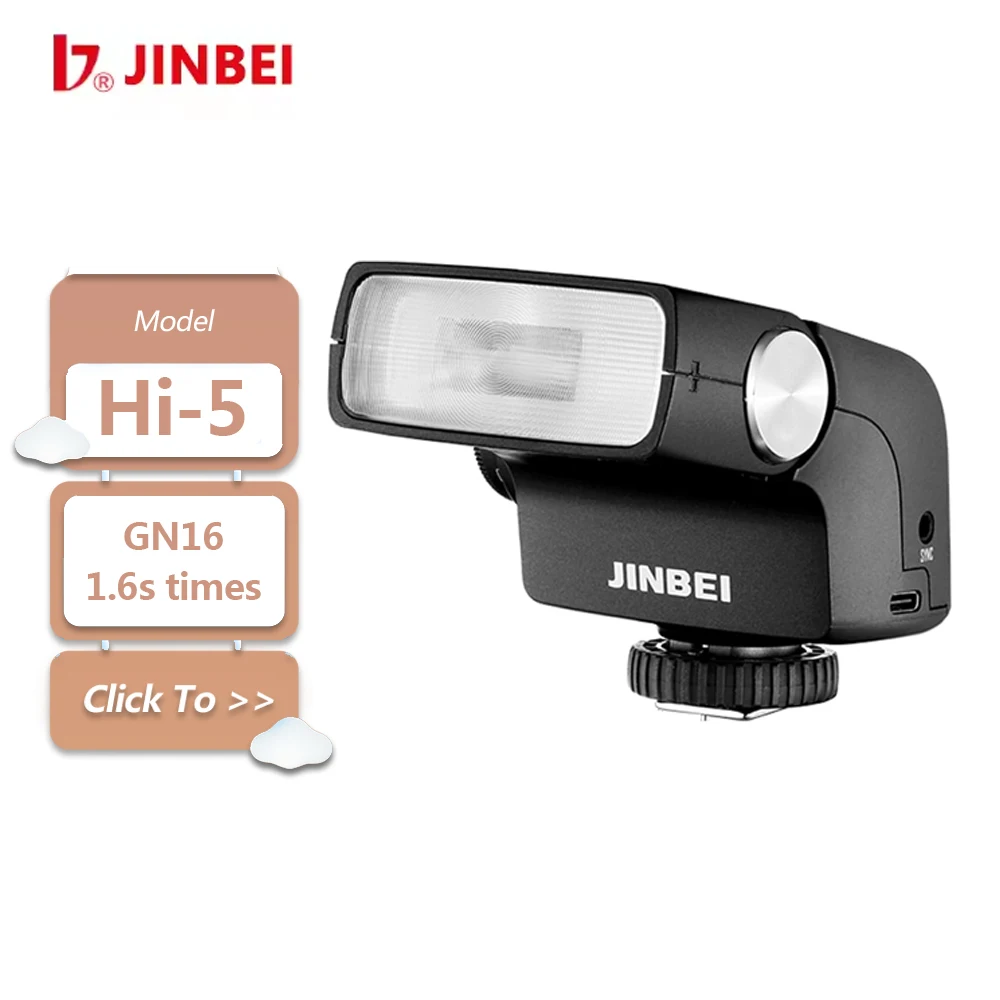 Фото Вспышка для ретро-камер JINBEI Hi5, GN16, 26 Втс, 2500 мАч, портативная, полная мощность, универсальное крепление Hot Shoe для Canon, Sony, Nikon №1