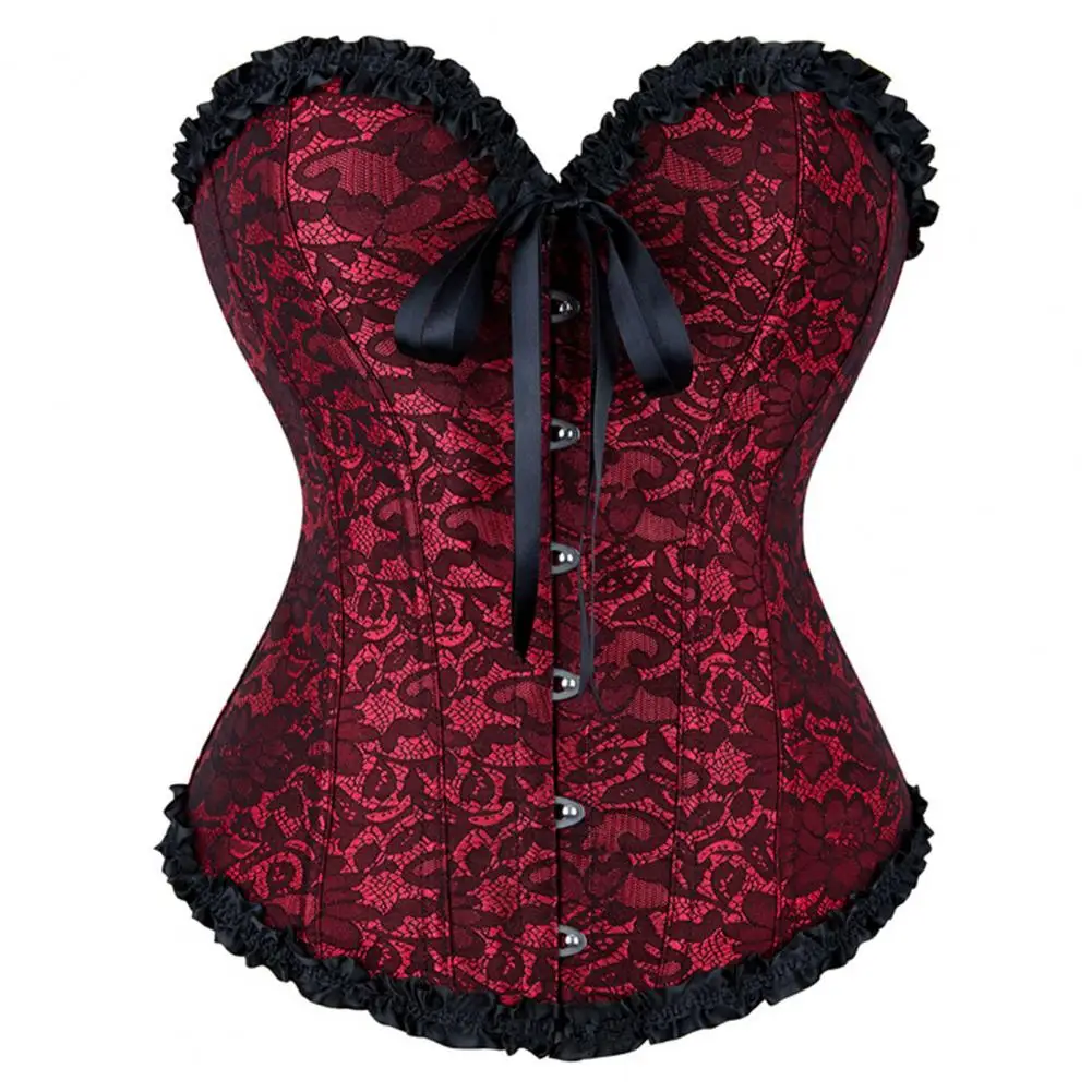 

Lace Up Flower Embroidery Adjustable Push Up Body Shaper Corset for Party