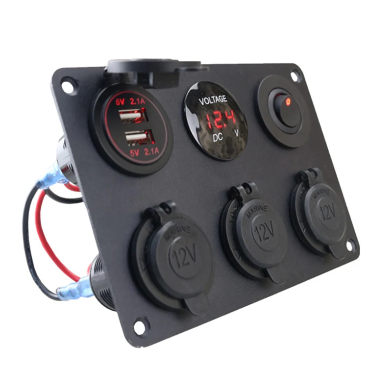 Socket Power Outlet 4.2a Dual Usb Charger Led Voltmeter Toggle Switch For Marine Rv