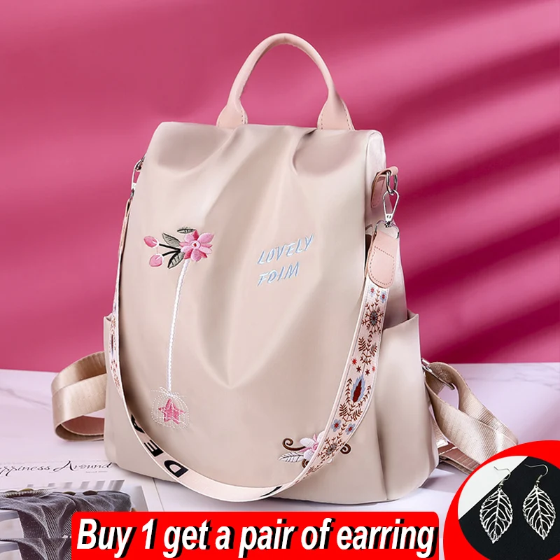 

Waterproof Oxford Backpack Female Embroidery Rucksack Large Capacity Travel Bags New Student School Bag Casual Lady Knapsack