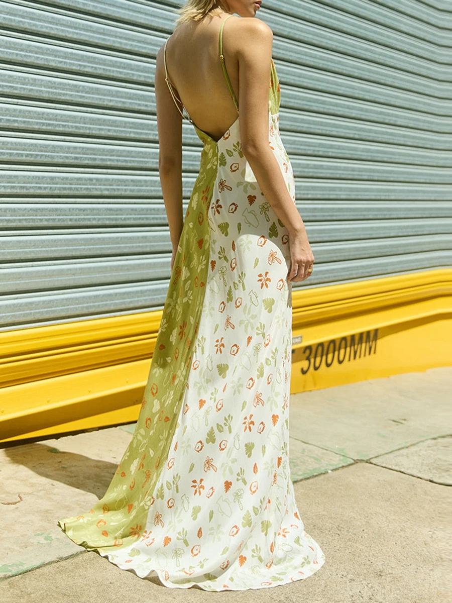 CHQCDarlys женское летнее Цветочное платье на тонких бретелях Макси сексуальное