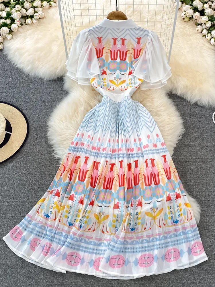 Женское шифоновое Плиссированное Платье однобортное пляжное платье с