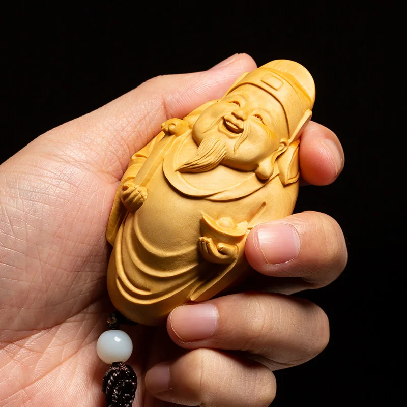 

Boxwood solid wood pendant carry on handle carving handicraft wood carving ornament of God of wealth Buddha feng shui decoracion