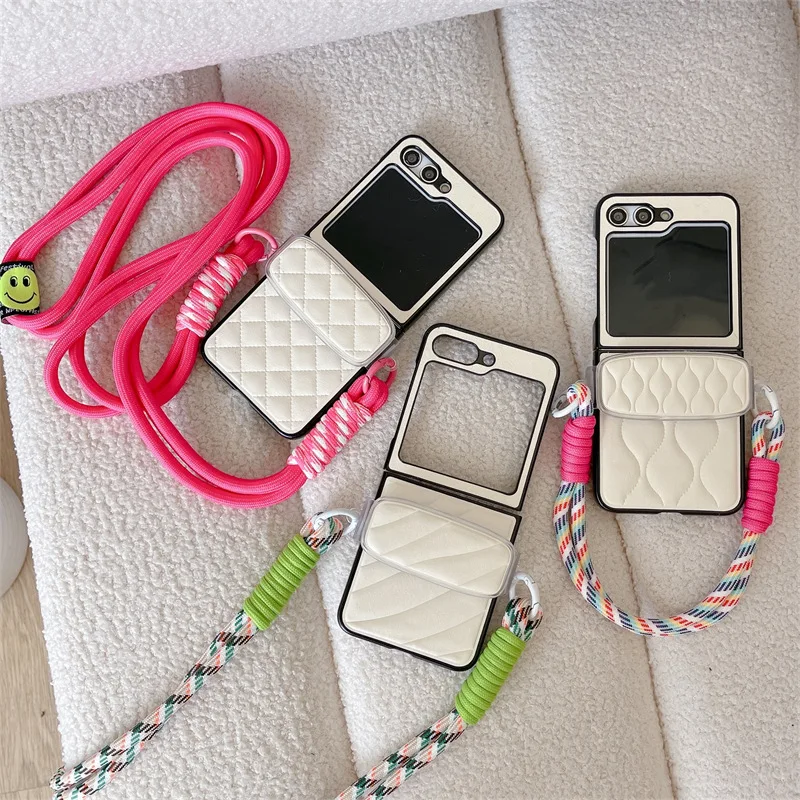 

Creative White Leather Phone Case for Samsung Galaxy Z Flip 3 Z Flip 4 Z Flip 5 Hard PC Back Cover for ZFlip5 Case Shell