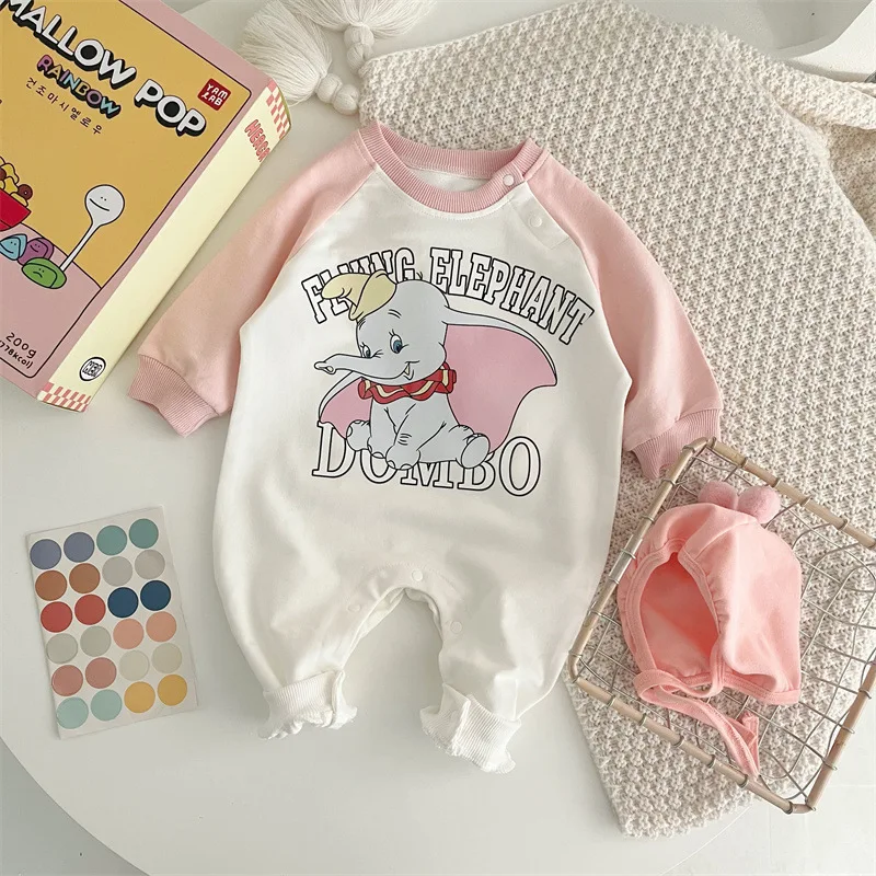 

Spring 0-2 Year Old Baby Girl Clothes Disney Cartoon Dumbo Pink Sweet Cute Pattern A Mark Cotton Soft and Comfortable Jumpsuit