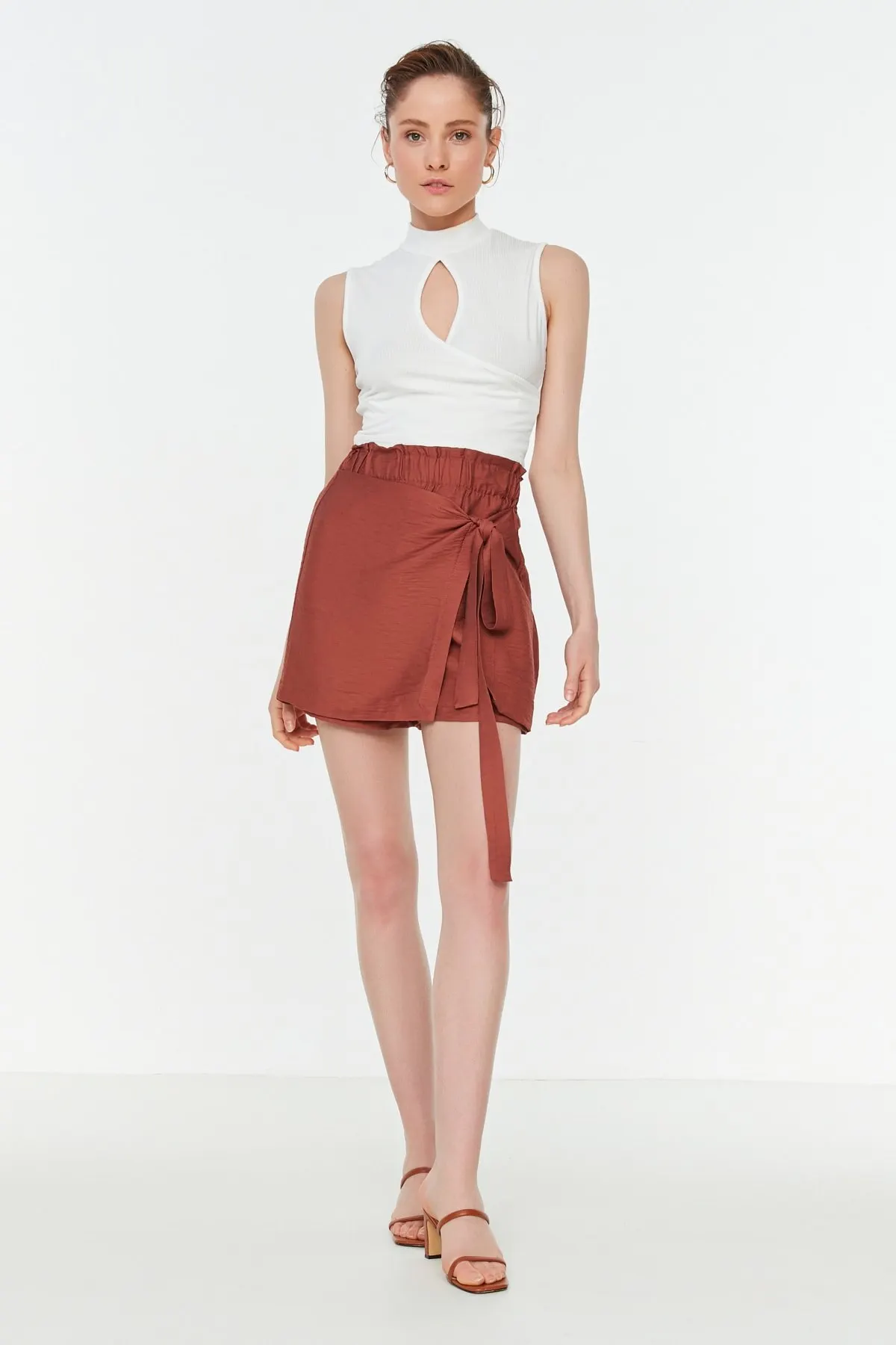 

Women's Shorts Tile Tie Detailed Short Skirt New Summer Fashion Bermuda Basic Short Pants Mini Trousers