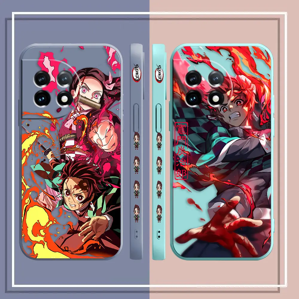 Phone Case For Oneplus 11 10 9 9R 9RT 8 8T 7 7T 5 5T 6 ACE 2V NORD Pro Liquid Case Funda Cqoue Shell Anime Tanjiro Demon Slayer