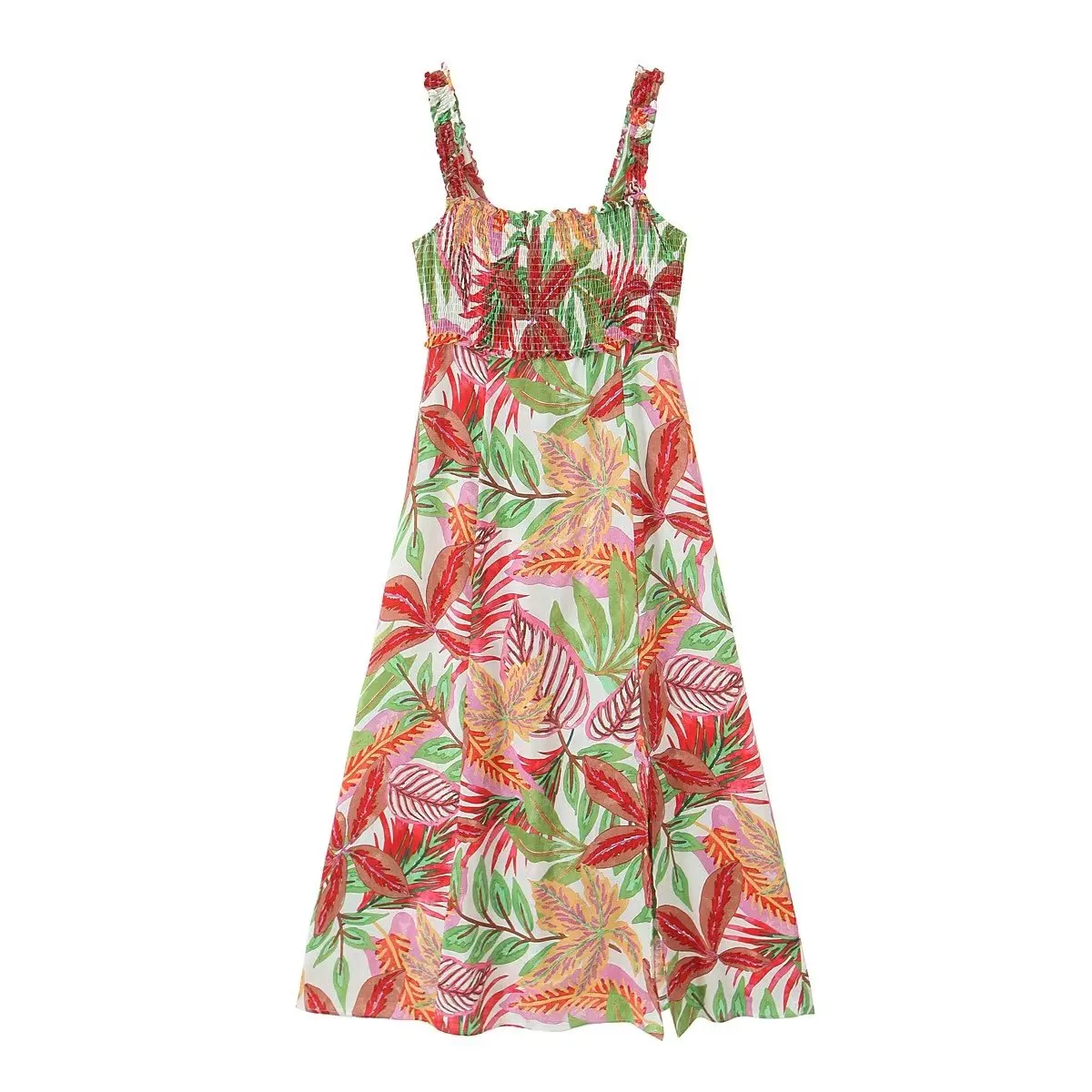 

Women 2023 New Chic Fashion Summer Printing Midi Dress Vintage Backless Elastic Force Female Dresses Mujer