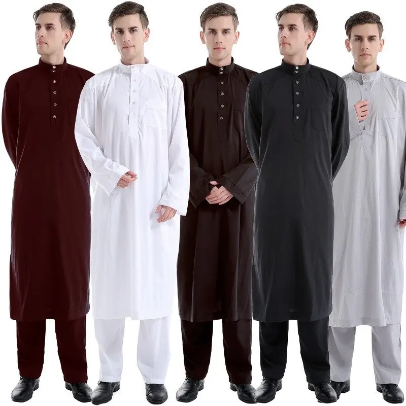 Muslim Robe Arab Men Thobe Ramadan Costumes Solid Arabic Pakistan Saudi Arabia Eid Turkey Abaya Male National Islamic Clothing