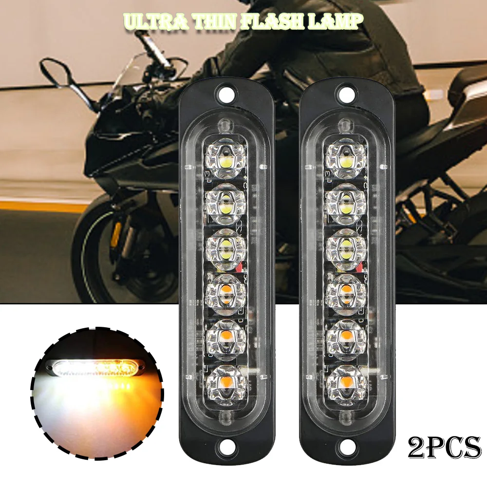 

2pcs 6 LED Flashing Warning Lights 18W Cars Motorcycle Truck Side Strobe Lamp Safety Driving High Bright Light 12-24V