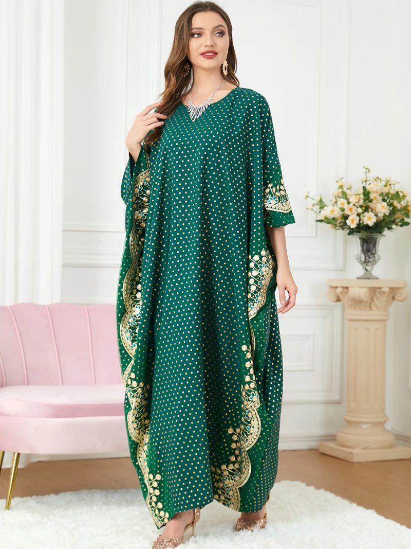 Morocco Party Dress Muslim Women Abaya Prayer Polka Dot Caftan Bat Sleeve Robe India Abayas Dubai Turkey Longue Vestidos Largos
