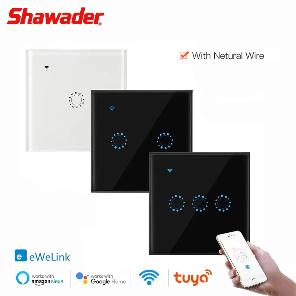 

SHAWADER Умный WiFi выключатель 1/2/3 группа белый пластик