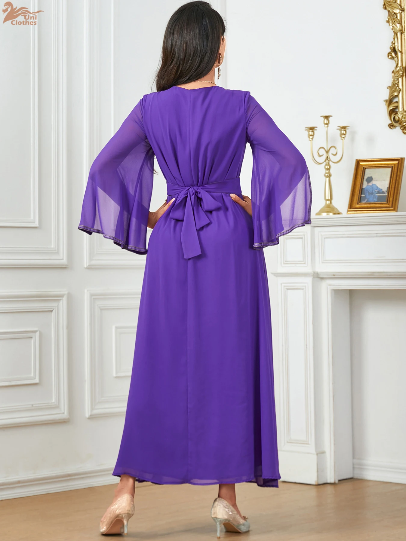 Мусульманские модные платья Рамадан с вышивкой для женщин сетчатый рукав