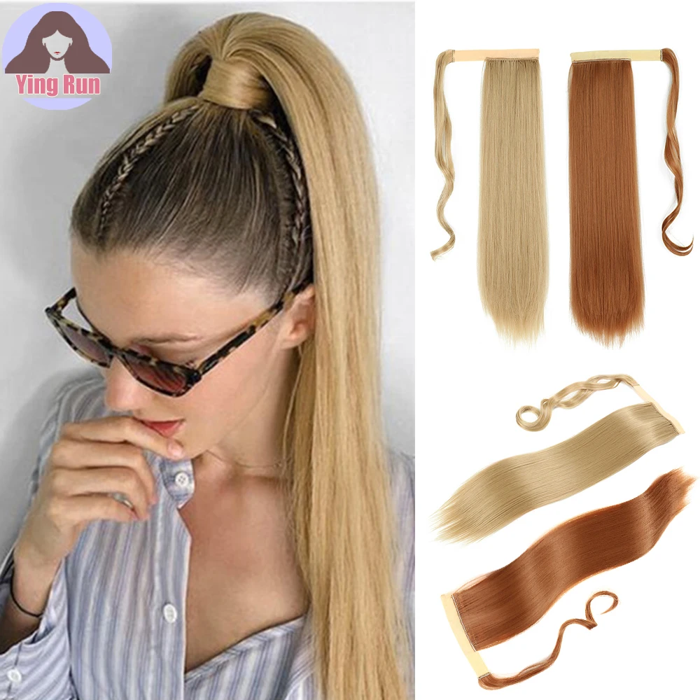 

YINGRUN синтетические волосы 22 дюйма длинные прямые светлые женские удлинители волос с зажимом натуральный зажим для волос конский хвост