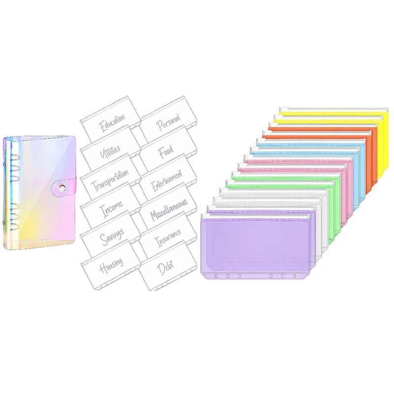 

A6 PU Leather Notebook Magnetic Personal Planning Binder With 21PCS Binder Pockets A6 Size 6 Holes Binder Zipper