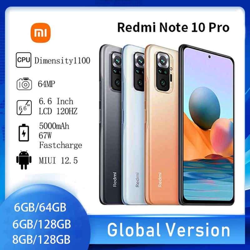 Оригинальный Смартфон Xiaomi Redmi Note 10 Pro 6 ГБ 64 Гб/6 128 732G 120 Гц AMOLED дисплей камера МП |
