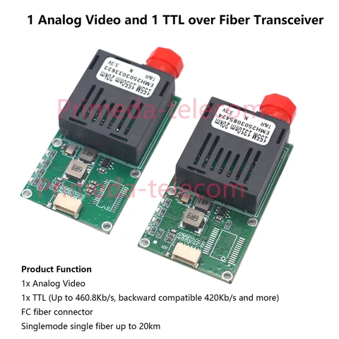 Преобразователи оптического волокна Primeda-telecom PMD-1V1TTL-FC-20Km
