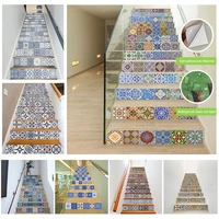 13pcs stair stickers home decorations abstract flower stairway cover poster stair steps sticker mural art removable peel stick