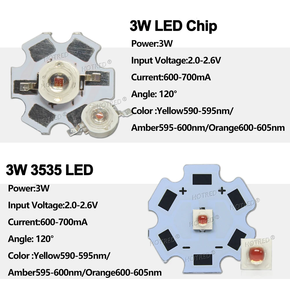 HotRed 3W 3535 590-600nm LED светодиодный чип