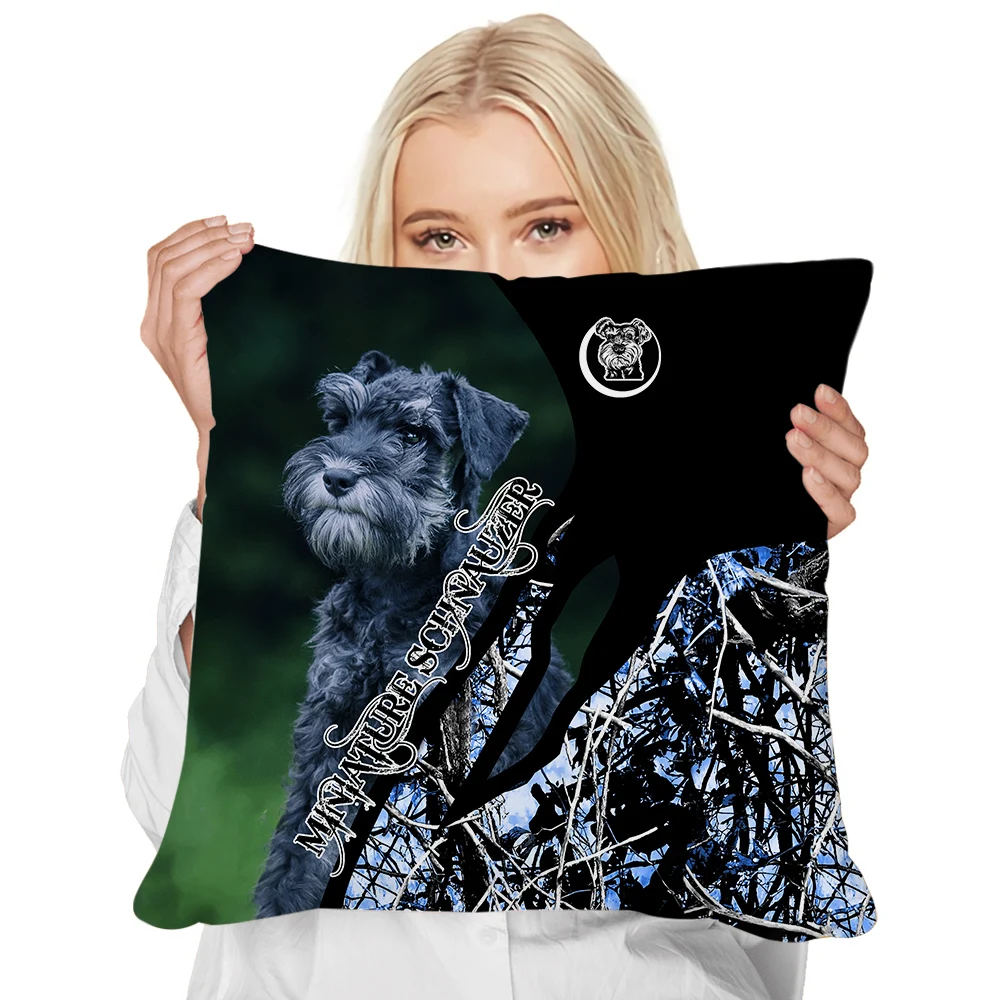 

CLOOCL Fashion Animal Pillow Case Miniature Schnauzer Splicing 3D Printed Cushion Cover Zip Pillow Cover for Sofa Home Decor