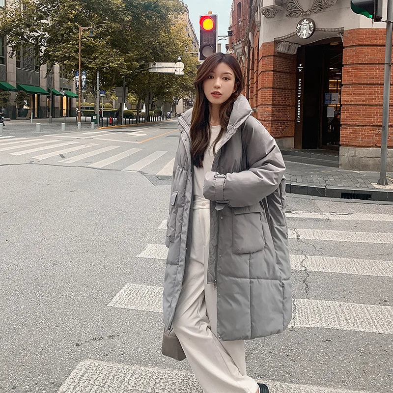 

Hooded Mid-length Thick Down Padded Jacket Women's 2022 Winter New Korean Version Loose and Thin Over-the-knee Padded Jacket