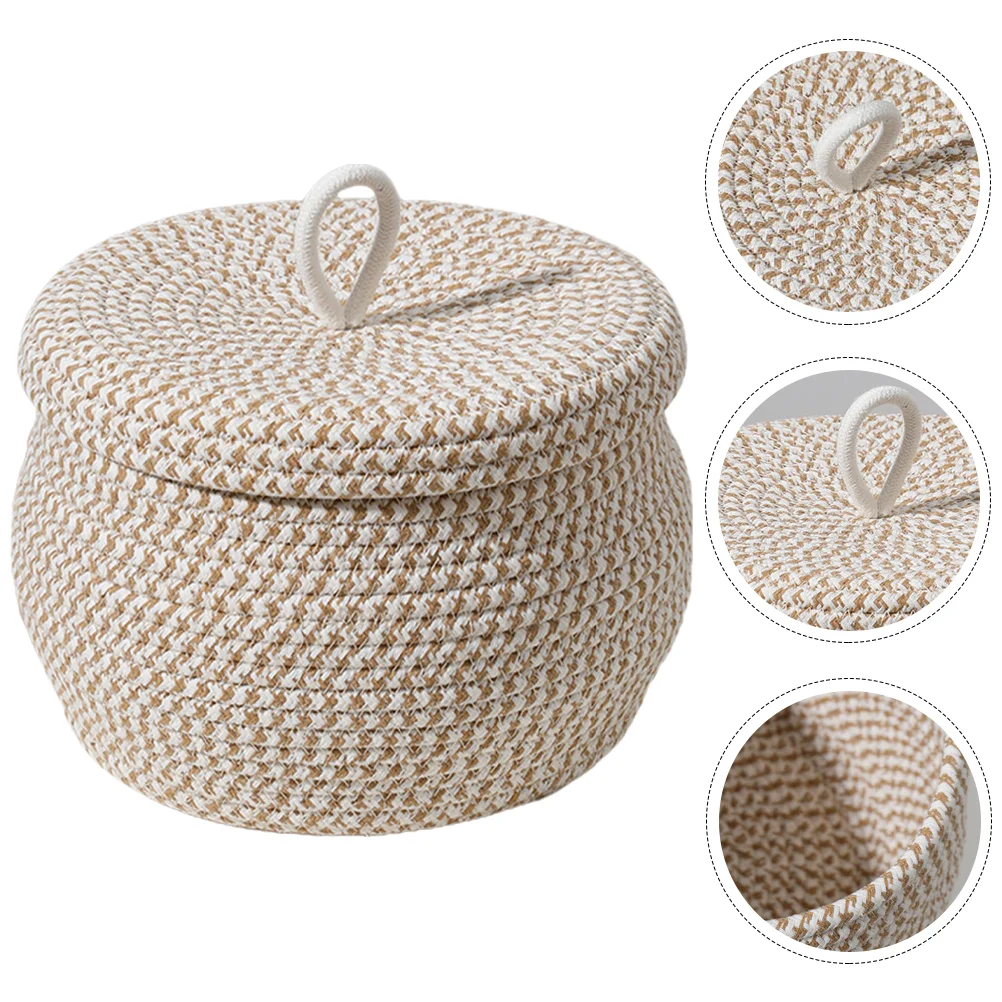 

Basket Storage Woven Baskets Lid Rope Can Cotton Lids Decorative Flower Bin Toy Trash Rattan Planter Laundry Pot Boxes Garbage