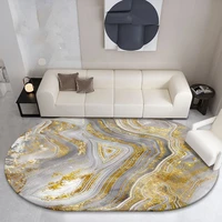 fashion designer gold abstract lines stone pattern oval carpet 3d bedroom living room crystal non slip decorative washable rug