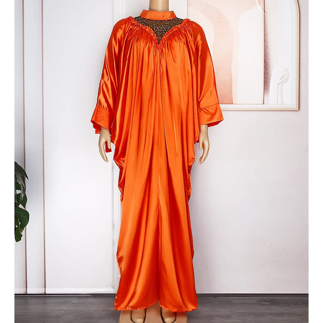 Fashion Muslim Abaya Dashiki Chiffon Crumpled Dolman Sleeves Loose Long Maxi Dress Robe Women Evening Gown Dubai Kaftan Dress