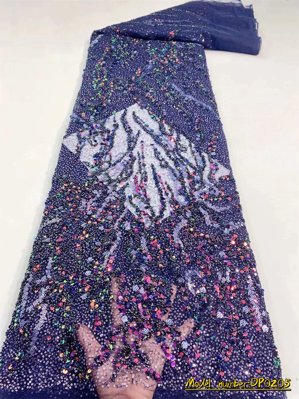 

New Design Sequins Beaded African Navy Blue Lace Fabric 2022 High Quality French Tulle Net with Sequins For Nigeria Dress DP0205